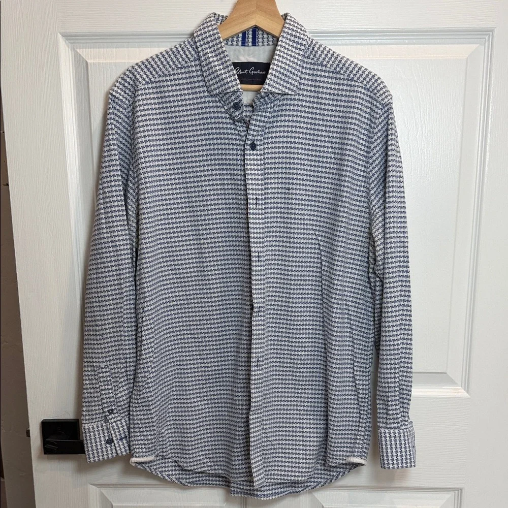 Robert Graham Blue & White Micro-Pattern Long-Sleeve Button-Down Shirt